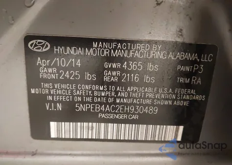 2014 Hyundai Sonata Gls from USA, damaged, VIN 5NPEB4AC2EH930489
